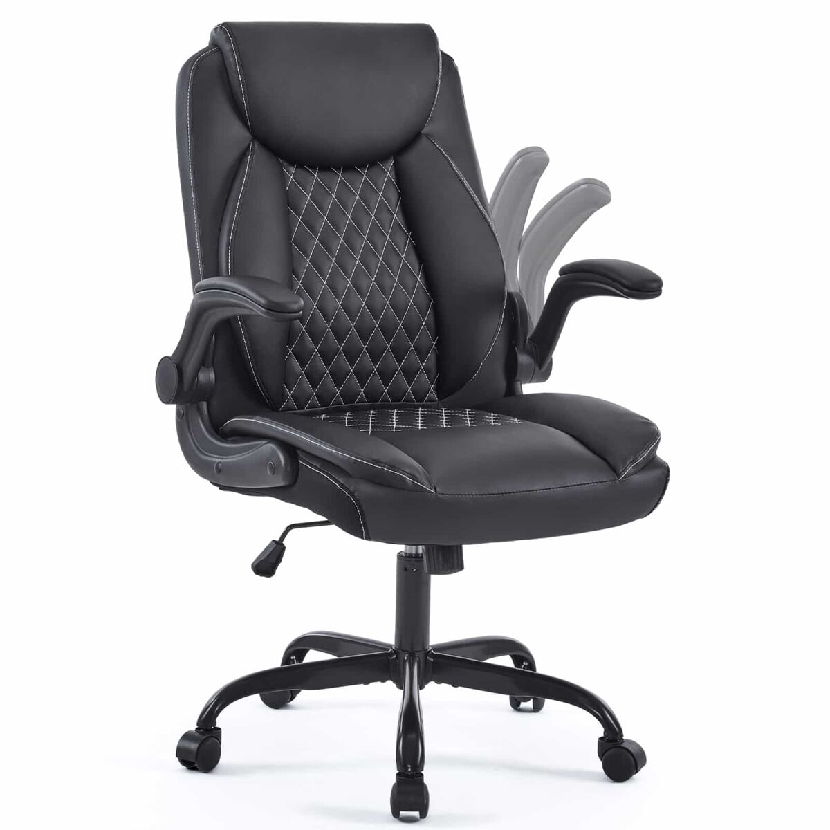 Silla de oficina 64 × 64 × 102 cm - giratoria con ruedas, respaldo acolchado y reposabrazos - negro