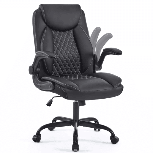 Cadeira de escritório 64 × 64 × 102 cm - giratória com rodas, encosto almofadado e apoios de braços - Preta Cadeira de escritório 64 × 64 × 102 cm - giratória com rodas, encosto almofadado e apoios de braços - Preta