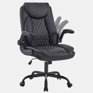 Cadeira de escritório 64 × 64 × 102 cm - giratória com rodas, encosto almofadado e apoios de braços - Preta