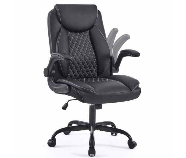 Silla de oficina 64 × 64 × 102 cm - giratoria con ruedas, respaldo acolchado y reposabrazos - negro