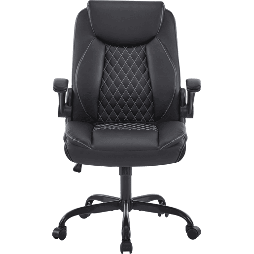 Cadeira de escritório 64 × 64 × 102 cm - giratória com rodas, encosto almofadado e apoios de braços - Preta Cadeira de escritório 64 × 64 × 102 cm - giratória com rodas, encosto almofadado e apoios de braços - Preta
