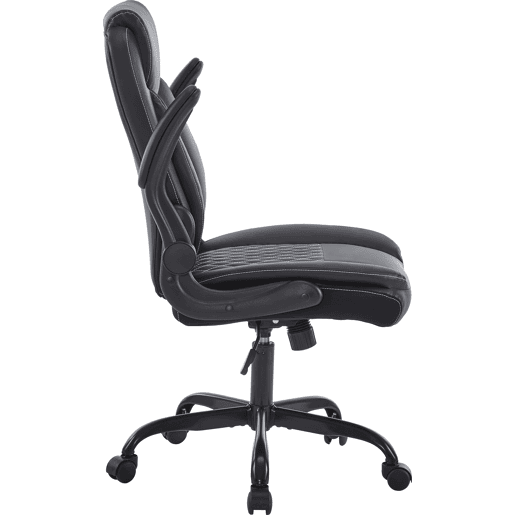 Cadeira de escritório 64 × 64 × 102 cm - giratória com rodas, encosto almofadado e apoios de braços - Preta Cadeira de escritório 64 × 64 × 102 cm - giratória com rodas, encosto almofadado e apoios de braços - Preta