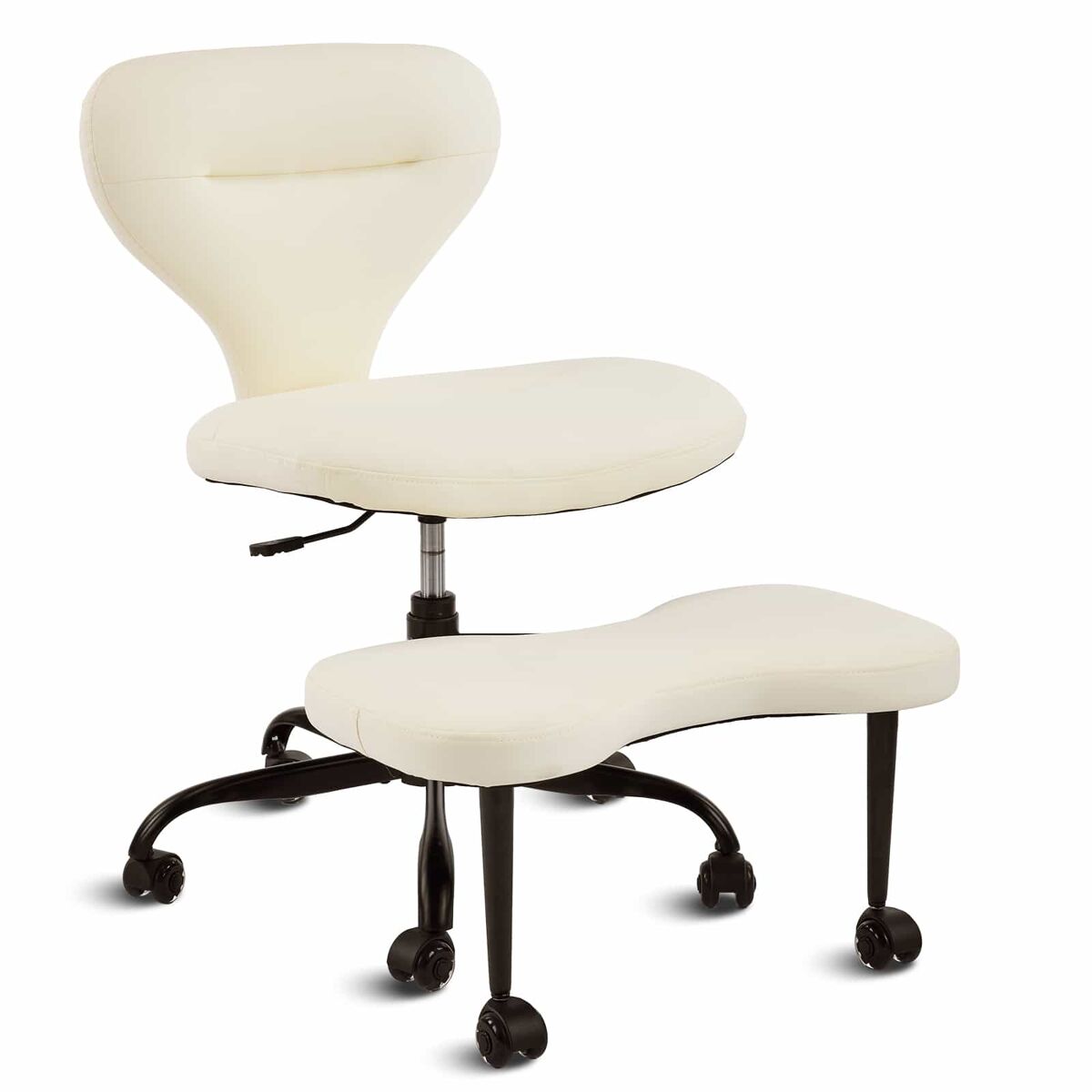 Silla de meditación – yoga, ruedas silenciosas, respaldo ancho y bolsillos de almacenamiento – blanco