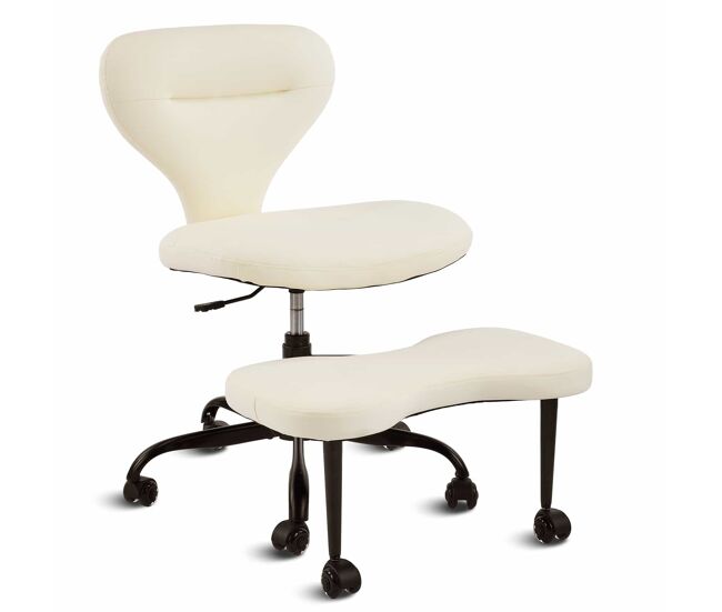 Silla de meditación – yoga, ruedas silenciosas, respaldo ancho y bolsillos de almacenamiento – blanco