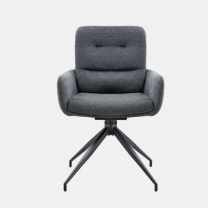 Conjunto de mesa e cadeiras jantar 3 peças - Mesa redonda de vidro temperado e 2 cadeiras giratórias 360° em tecido - Preto e cinza