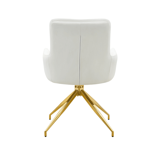 Conjunto mesa e cadeiras jantar 5 peças - Mesa redonda de vidro temperado Ø85 cm com estrutura metálica e 4 cadeiras PU branco dourado giratórias 360° - Design luxo leve moderno Conjunto mesa e cadeiras jantar 5 peças - Mesa redonda de vidro temperado Ø85 cm com estrutura metálica e 4 cadeiras PU branco dourado giratórias 360° - Design luxo leve moderno