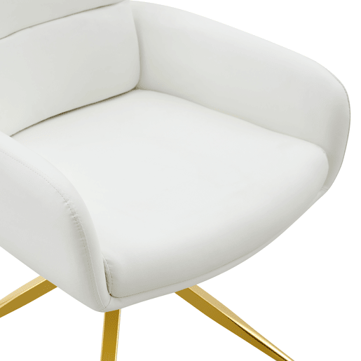 Conjunto mesa e cadeiras jantar 5 peças - Mesa redonda de vidro temperado Ø85 cm com estrutura metálica e 4 cadeiras PU branco dourado giratórias 360° - Design luxo leve moderno Conjunto mesa e cadeiras jantar 5 peças - Mesa redonda de vidro temperado Ø85 cm com estrutura metálica e 4 cadeiras PU branco dourado giratórias 360° - Design luxo leve moderno