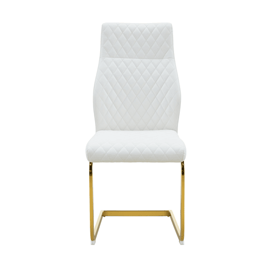 Conjunto mesa y sillas comedor Ø85 cm - Mesa redonda de vidrio templado con estructura dorada y 4 sillas modernas PU con respaldo acolchado - Blanco, dorado y transparente