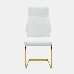 Conjunto mesa y sillas comedor Ø85 cm - Mesa redonda de vidrio templado con estructura dorada y 4 sillas modernas PU con respaldo acolchado - Blanco, dorado y transparente