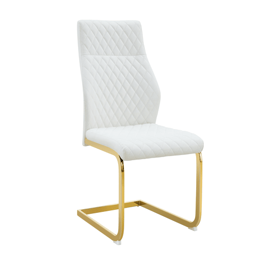 Conjunto mesa y sillas comedor Ø85 cm - Mesa redonda de vidrio templado con estructura dorada y 4 sillas modernas PU con respaldo acolchado - Blanco, dorado y transparente