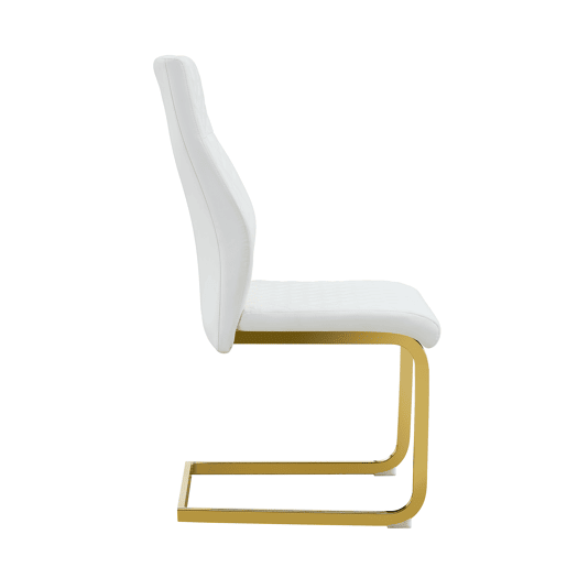 Conjunto mesa y sillas comedor Ø85 cm - Mesa redonda de vidrio templado con estructura dorada y 4 sillas modernas PU con respaldo acolchado - Blanco, dorado y transparente