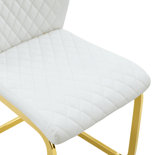 Conjunto mesa y sillas comedor Ø85 cm - Mesa redonda de vidrio templado con estructura dorada y 4 sillas modernas PU con respaldo acolchado - Blanco, dorado y transparente