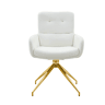 Conjunto mesa e cadeiras jantar 3 peças - Mesa redonda de vidro temperado Ø85 cm com estrutura metálica e 2 cadeiras PU branco dourado giratórias 360° - Design luxo leve moderno