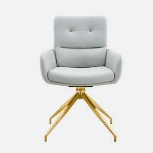 Conjunto mesa e cadeiras jantar 3 peças - Mesa redonda de vidro Ø85 cm com estrutura metálica e 2 cadeiras PU cinza claro giratórias 360° - Design moderno luxo leve