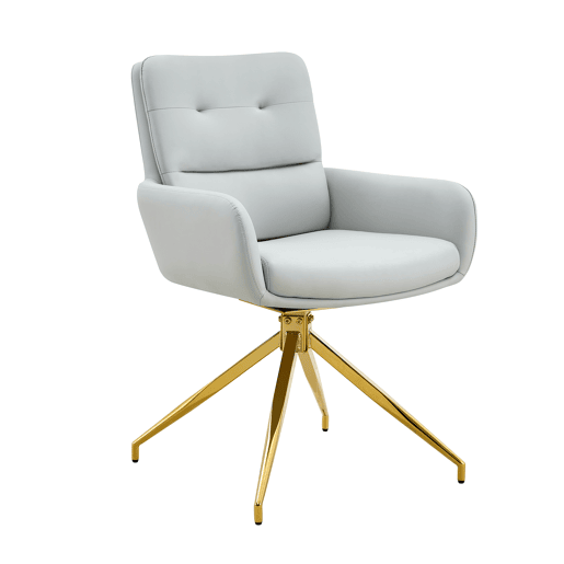 Conjunto mesa e cadeiras jantar 3 peças - Mesa redonda de vidro Ø85 cm com estrutura metálica e 2 cadeiras PU cinza claro giratórias 360° - Design moderno luxo leve