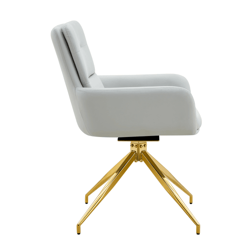 Conjunto mesa e cadeiras jantar 5 peças - Mesa redonda de vidro Ø85 cm com 4 cadeiras PU cinza claro giratórias 360° e estrutura metálica - Luxo leve Conjunto mesa e cadeiras jantar 5 peças - Mesa redonda de vidro Ø85 cm com 4 cadeiras PU cinza claro giratórias 360° e estrutura metálica - Luxo leve