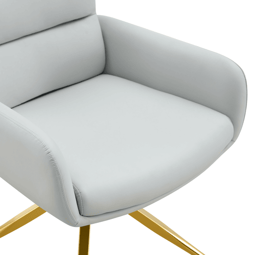 Conjunto mesa e cadeiras jantar 5 peças - Mesa redonda de vidro Ø85 cm com 4 cadeiras PU cinza claro giratórias 360° e estrutura metálica - Luxo leve Conjunto mesa e cadeiras jantar 5 peças - Mesa redonda de vidro Ø85 cm com 4 cadeiras PU cinza claro giratórias 360° e estrutura metálica - Luxo leve