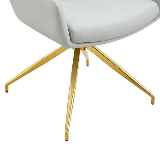 Conjunto mesa e cadeiras jantar 5 peças - Mesa redonda de vidro Ø85 cm com 4 cadeiras PU cinza claro giratórias 360° e estrutura metálica - Luxo leve Conjunto mesa e cadeiras jantar 5 peças - Mesa redonda de vidro Ø85 cm com 4 cadeiras PU cinza claro giratórias 360° e estrutura metálica - Luxo leve