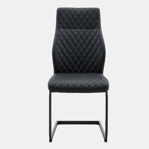 Conjunto mesa e cadeiras jantar 5 peças - Mesa redonda vidro Ø85 cm com 4 cadeiras PU pretas de encosto alto e capitonê losango - Elegante
