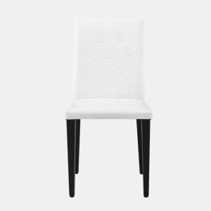 Conjunto mesa e cadeiras jantar 5 peças - Mesa redonda de vidro Ø85 cm com 4 cadeiras PU com encosto decorado com botões, design minimalista moderno - Luxo leve