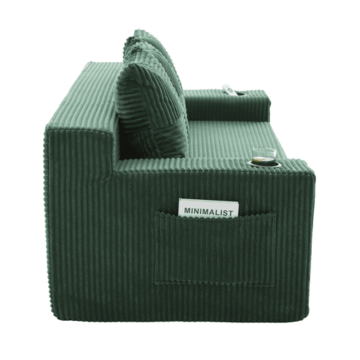 Sofá de 3 lugares u2013 algodão e linho, porta-copos, bolsos laterais e almofadas tecidas u2013 Verde esmeralda Sofá de 3 lugares u2013 algodão e linho, porta-copos, bolsos laterais e almofadas tecidas u2013 Verde esmeralda