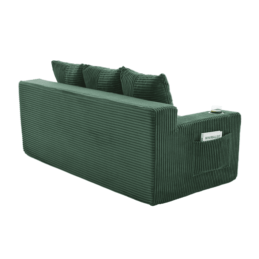 Sofá de 3 lugares u2013 algodão e linho, porta-copos, bolsos laterais e almofadas tecidas u2013 Verde esmeralda Sofá de 3 lugares u2013 algodão e linho, porta-copos, bolsos laterais e almofadas tecidas u2013 Verde esmeralda