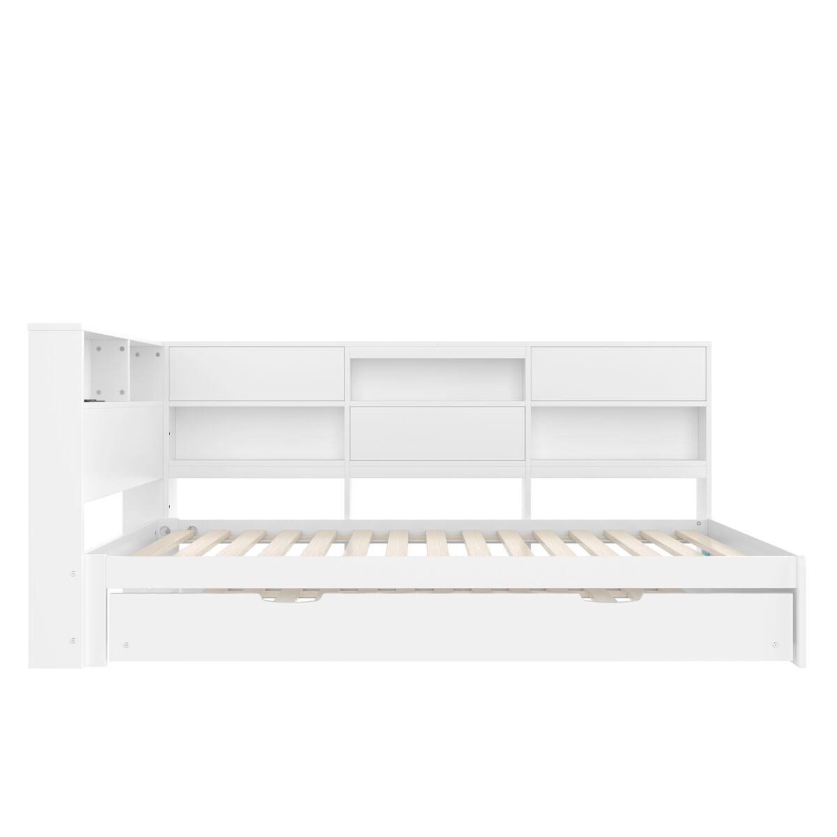 Cama nido 90x200 cm - sofá cama, cabecero con almacenaje, cama extraíble, sin colchón - blanco