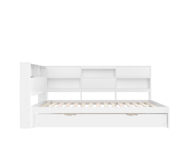 Cama nido 90x200 cm - sofá cama, cabecero con almacenaje, cama extraíble, sin colchón - blanco