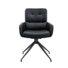 Conjunto mesa e cadeiras jantar 3 peças - Mesa redonda de vidro temperado com base preta e 2 cadeiras PU pretas giratórias 360° - Moderno