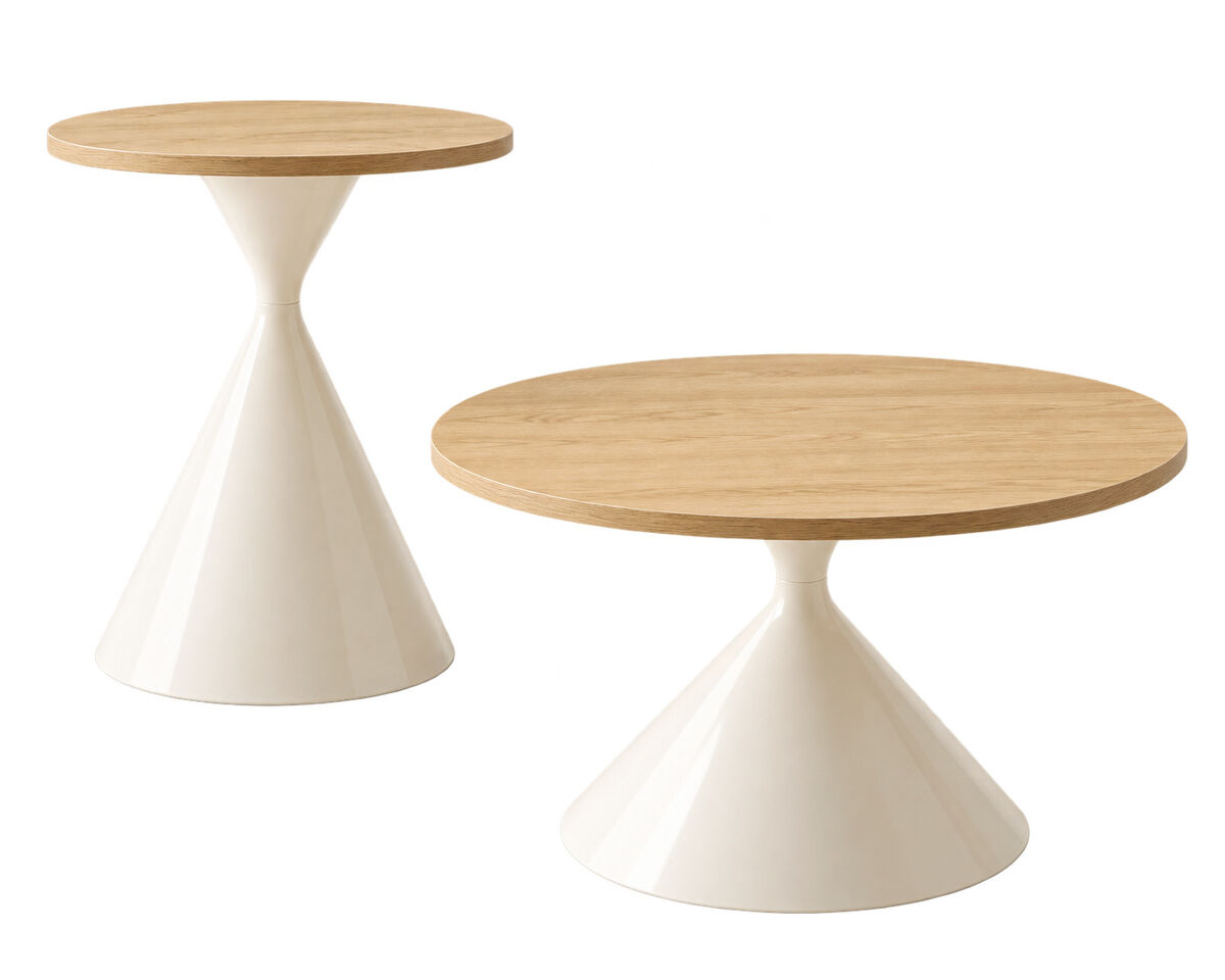 set de 2 mesas de centro o7040 cm y o5050 cm - redondas tablero efecto madera y patas de acero al carbono - madera