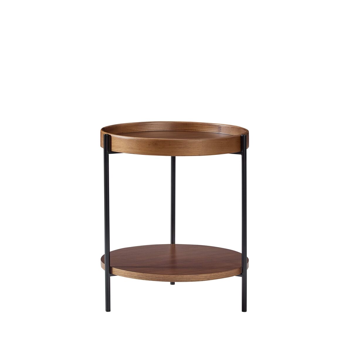 mesa de centro 444448 cm - redonda de 2 niveles madera maciza y metal - nogal
