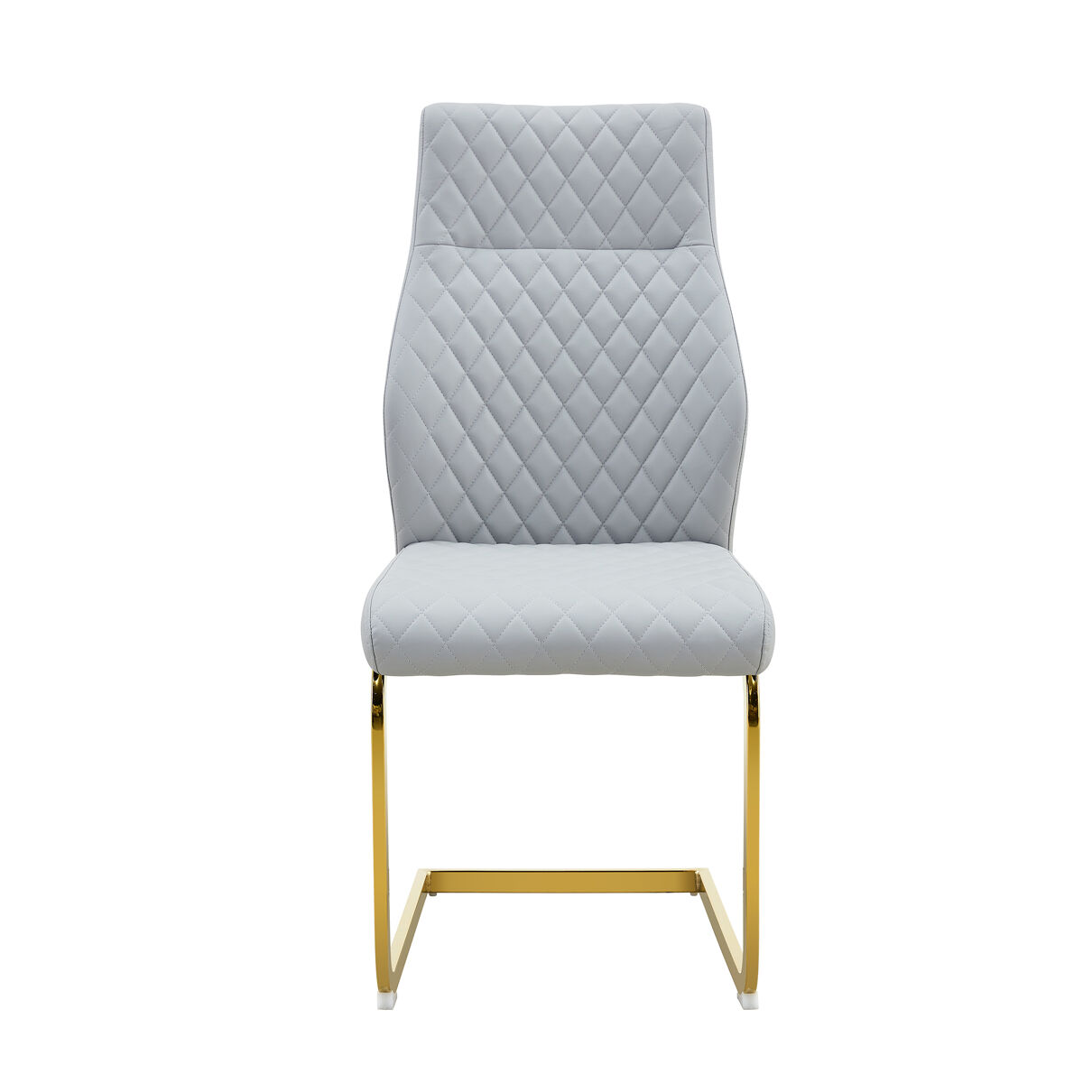 Conjunto mesa y sillas comedor ø85 cm - mesa redonda de vidrio templado con estructura dorada y 2 sillas pu con respaldo romboidal - gris claro,