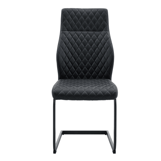 Conjunto mesa e cadeiras jantar 3 peças - Mesa redonda vidro Ø85 cm com 2 cadeiras PU pretas de encosto alto e capitonê losango - Elegante Conjunto mesa e cadeiras jantar 3 peças - Mesa redonda vidro Ø85 cm com 2 cadeiras PU pretas de encosto alto e capitonê losango - Elegante