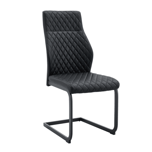 Conjunto mesa e cadeiras jantar 3 peças - Mesa redonda vidro Ø85 cm com 2 cadeiras PU pretas de encosto alto e capitonê losango - Elegante Conjunto mesa e cadeiras jantar 3 peças - Mesa redonda vidro Ø85 cm com 2 cadeiras PU pretas de encosto alto e capitonê losango - Elegante