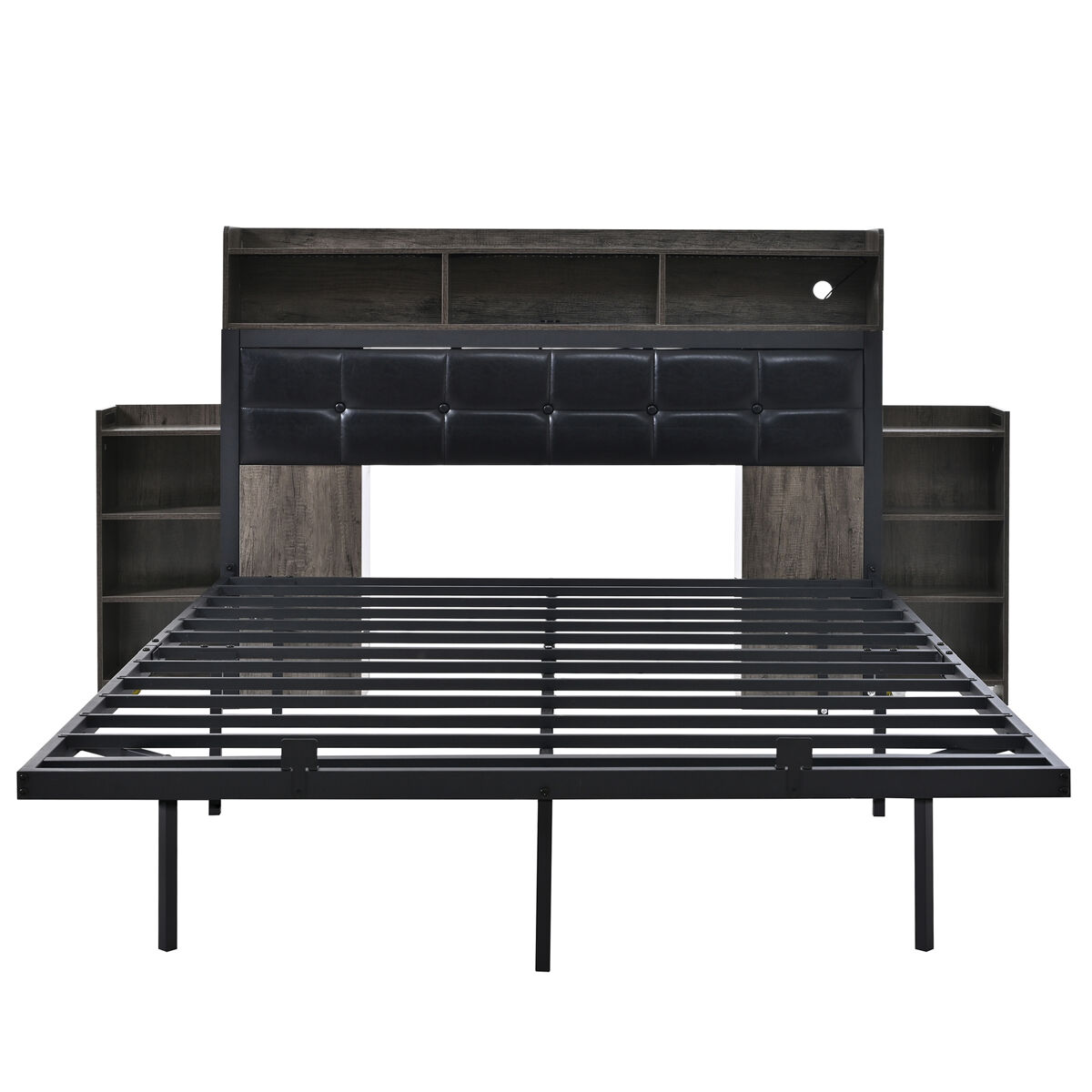 Cama doble 140x190 cm - con cabecero, 2 mesitas extraíbles, led, usb/tipo c, gris