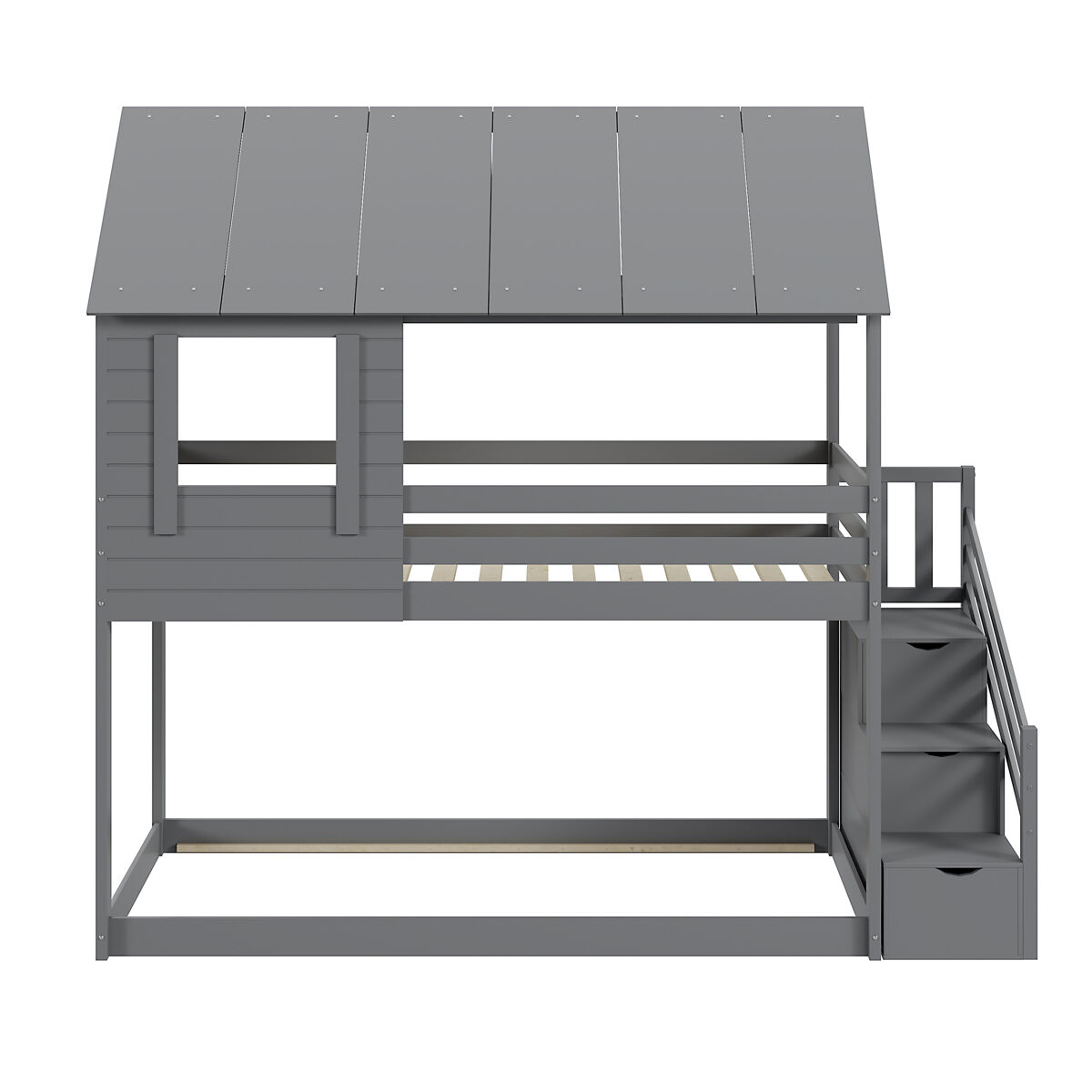 Litera infantil 90 * 200 cm - sistema hidráulico de almacenamiento, robusta y duradera, para niños - gris