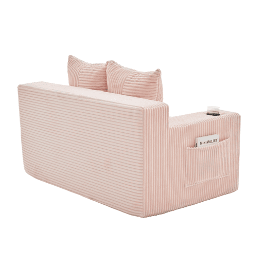 Sofá de 2 lugares - estofado em caxemira, 2 almofadas, porta-copos, apoio para os pés e arrumação lateral - Rosa Sofá de 2 lugares - estofado em caxemira, 2 almofadas, porta-copos, apoio para os pés e arrumação lateral - Rosa