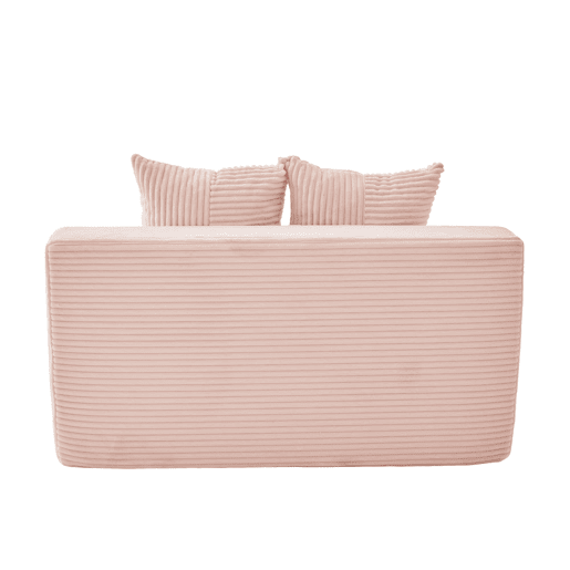 Sofá de 2 lugares - estofado em caxemira, 2 almofadas, porta-copos, apoio para os pés e arrumação lateral - Rosa Sofá de 2 lugares - estofado em caxemira, 2 almofadas, porta-copos, apoio para os pés e arrumação lateral - Rosa