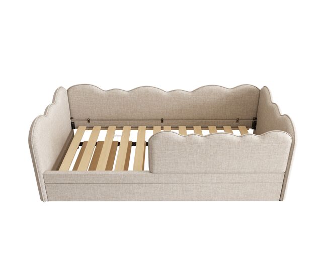 Cama polsterbett 90x190 cm - sofá cama con cama extraíble, con listones, lino, beige