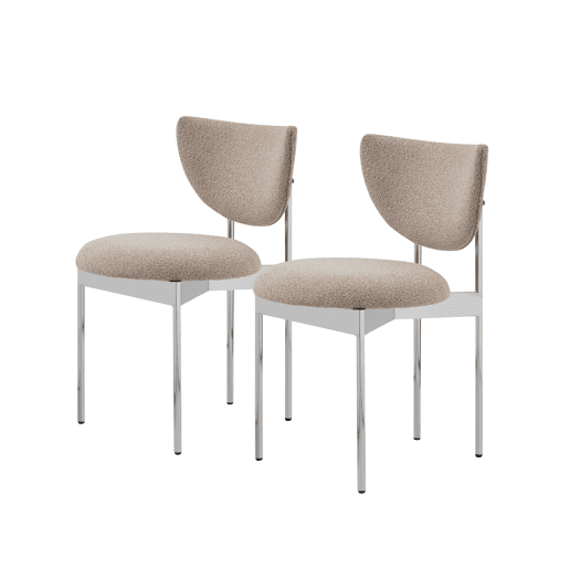 Conjunto de 2 cadeiras de jantar - design escandinavo, estofadas em tecido com estrutura em aço inoxidável - cáqui claro