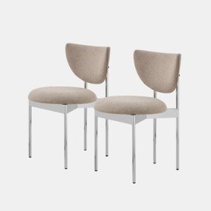 Conjunto de 2 cadeiras de jantar - design escandinavo, estofadas em tecido com estrutura em aço inoxidável - cáqui claro