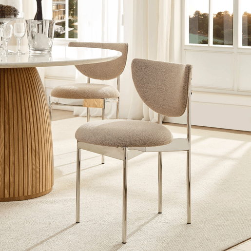 Conjunto de 2 cadeiras de jantar - design escandinavo, estofadas em tecido com estrutura em aço inoxidável - cáqui claro