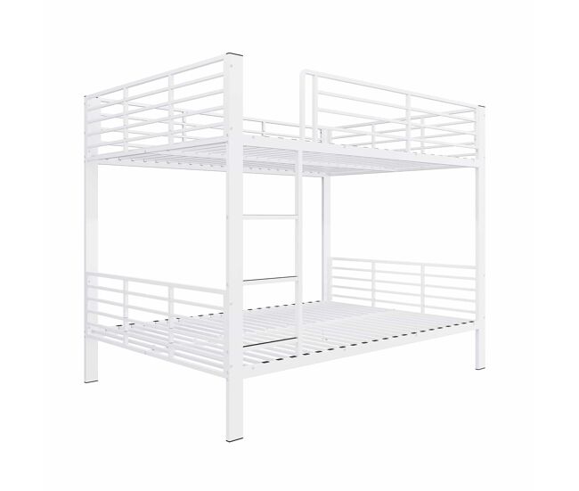 Litera metálica 140×200 cm - estable con barandilla, escalera, silenciosa y antideslizante - blanco