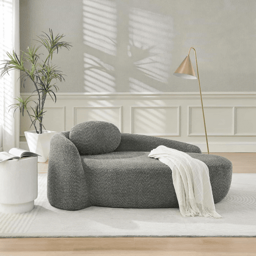 Sofá de 1 lugar em pelúcia teddy - design minimalista com linhas arredondadas, estofamento macio com almofadas, uso versátil para sala de estar, quarto e escritório - cinzento escuro