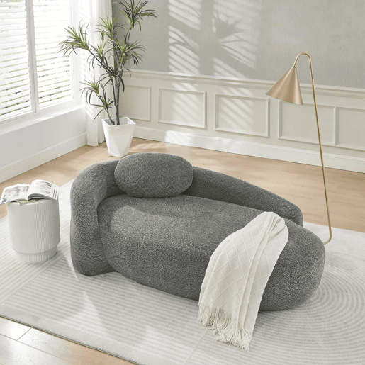 Sofá de 1 lugar em pelúcia teddy - design minimalista com linhas arredondadas, estofamento macio com almofadas, uso versátil para sala de estar, quarto e escritório - cinzento escuro