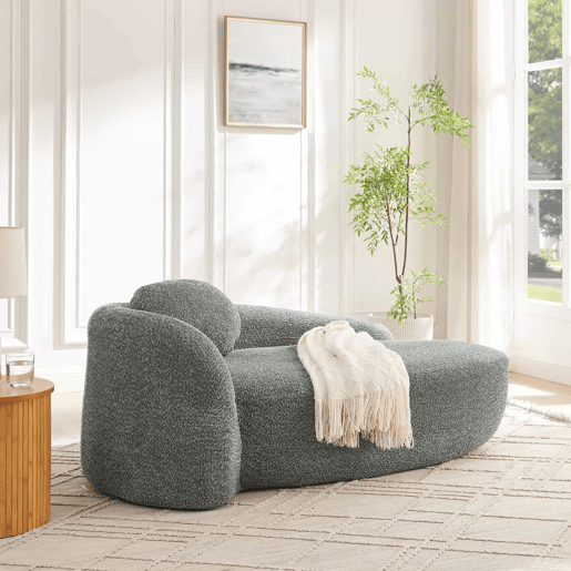 Sofá de 1 lugar em pelúcia teddy - design minimalista com linhas arredondadas, estofamento macio com almofadas, uso versátil para sala de estar, quarto e escritório - cinzento escuro