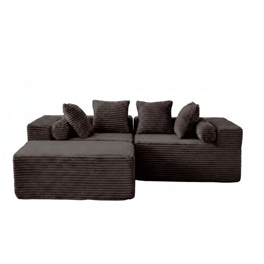 Sofá modular em L 266×110×60 cm - 3 lugares, estilo «nuvem», almofadas macias e tecido de chenille - Preto Sofá modular em L 266×110×60 cm - 3 lugares, estilo «nuvem», almofadas macias e tecido de chenille - Preto