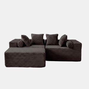 Sofá modular em L 266×110×60 cm - 3 lugares, estilo «nuvem», almofadas macias e tecido de chenille - Preto