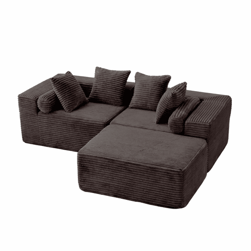 Sofá modular em L 266×110×60 cm - 3 lugares, estilo «nuvem», almofadas macias e tecido de chenille - Preto Sofá modular em L 266×110×60 cm - 3 lugares, estilo «nuvem», almofadas macias e tecido de chenille - Preto