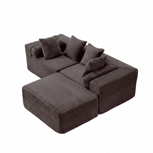 Sofá modular em L 266×110×60 cm - 3 lugares, estilo «nuvem», almofadas macias e tecido de chenille - Preto Sofá modular em L 266×110×60 cm - 3 lugares, estilo «nuvem», almofadas macias e tecido de chenille - Preto